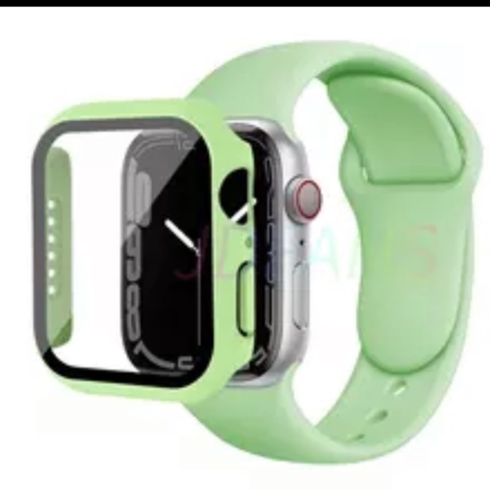 Green Apple Watch strap 40 mm and tempered glass